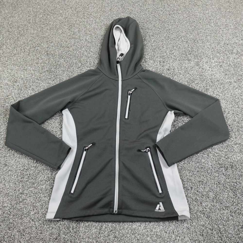 Eddie Bauer Jacket Womens M Gray White First Ascent Outdoor Full Zip Coat Hoodie
